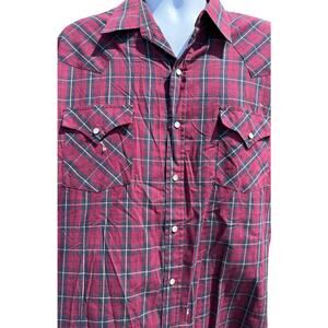 VTG Plains Western Wear Short Sleeve Pearl Snap Shirt Mens XL Red Plaid Cowboy